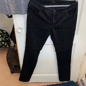 Black velour pinstriped jeans